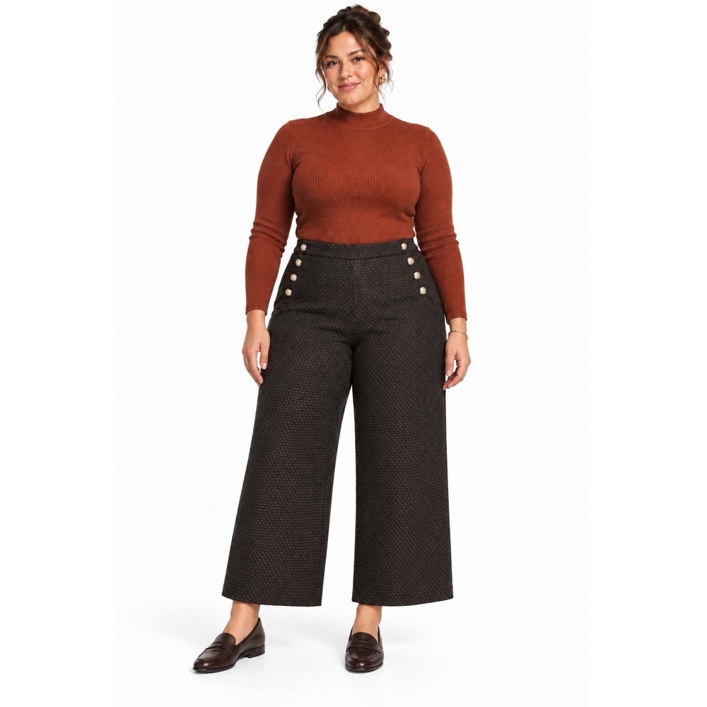 NWT ELOQUII Black Boucle Sailor Pants Wide Leg High Rise Gold Buttons Size 18